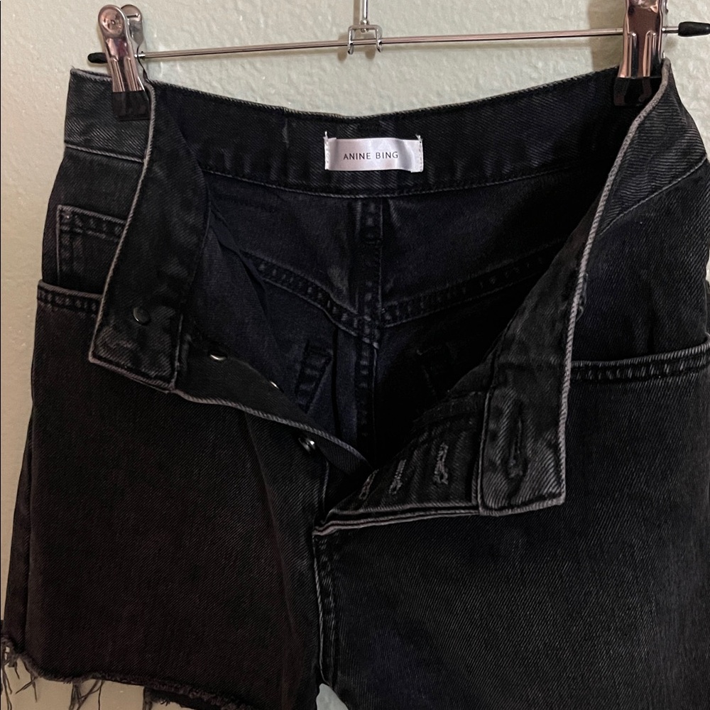 Anine Bing Black Jean Shorts with Frayed Hem - Picture 5 of 5